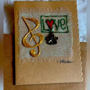 🎼Hand painted love card with treble cleff and flower 🌸 charm